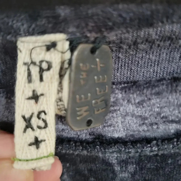 Free People Black Gray Velour Top - Picture 4 of 5